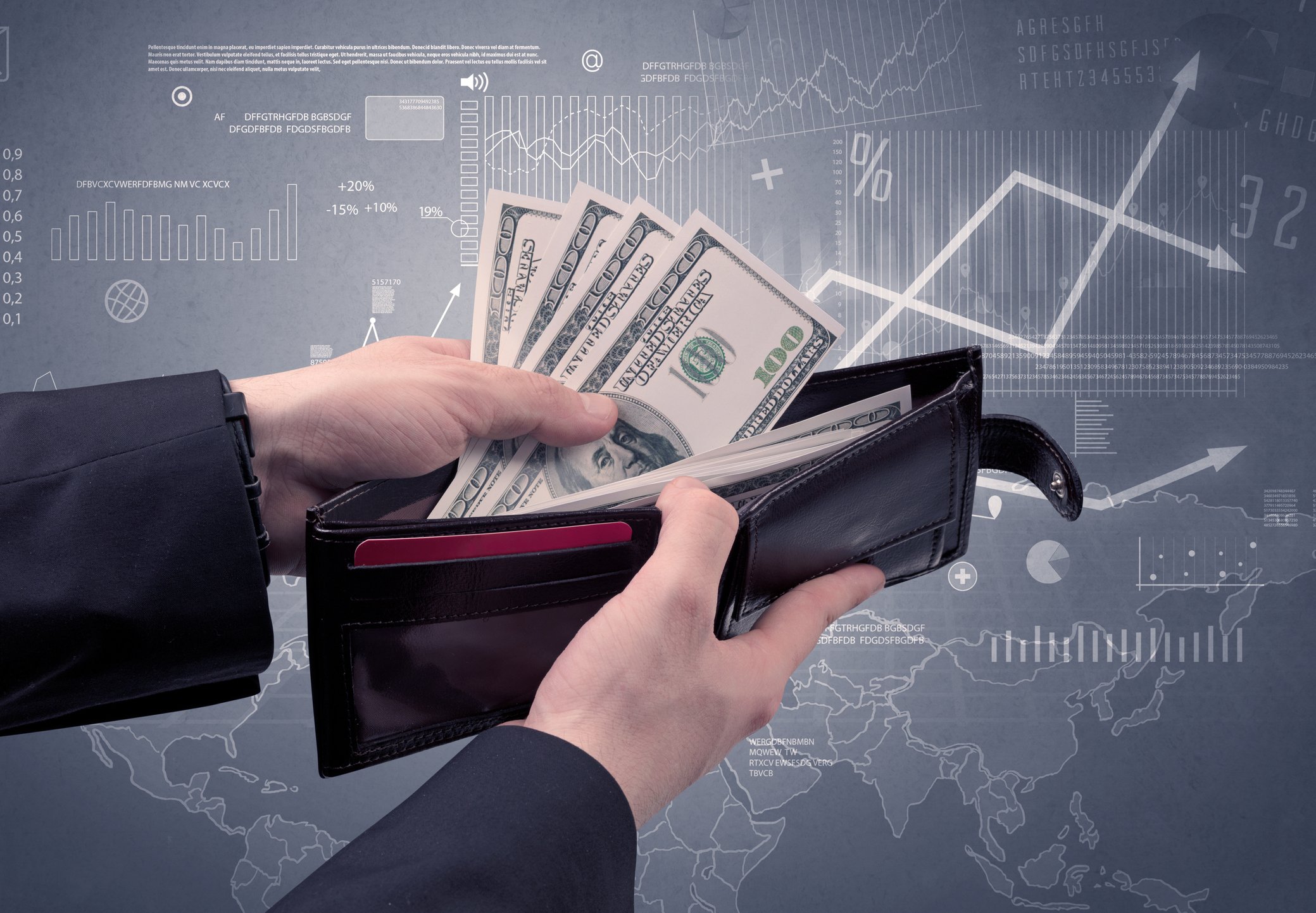 Pulling cash from wallet to pay off debt.