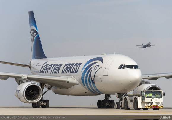 An Egyptair Cargo Airbus A330-200F freighter.