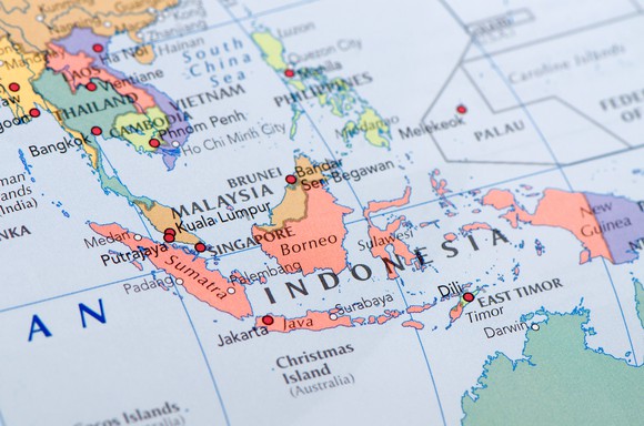 A map of Indonesia. 