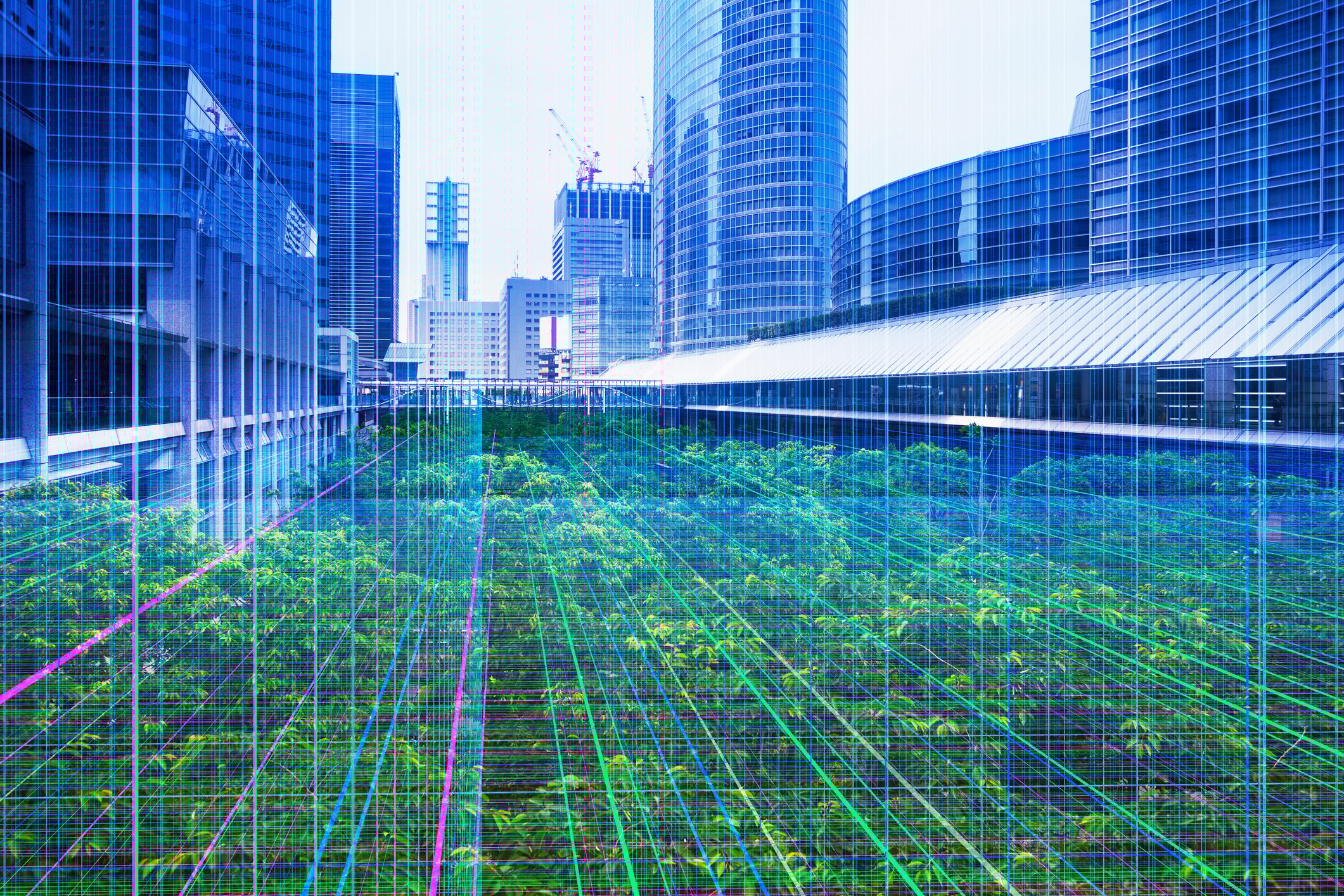 Grid lines over a city.