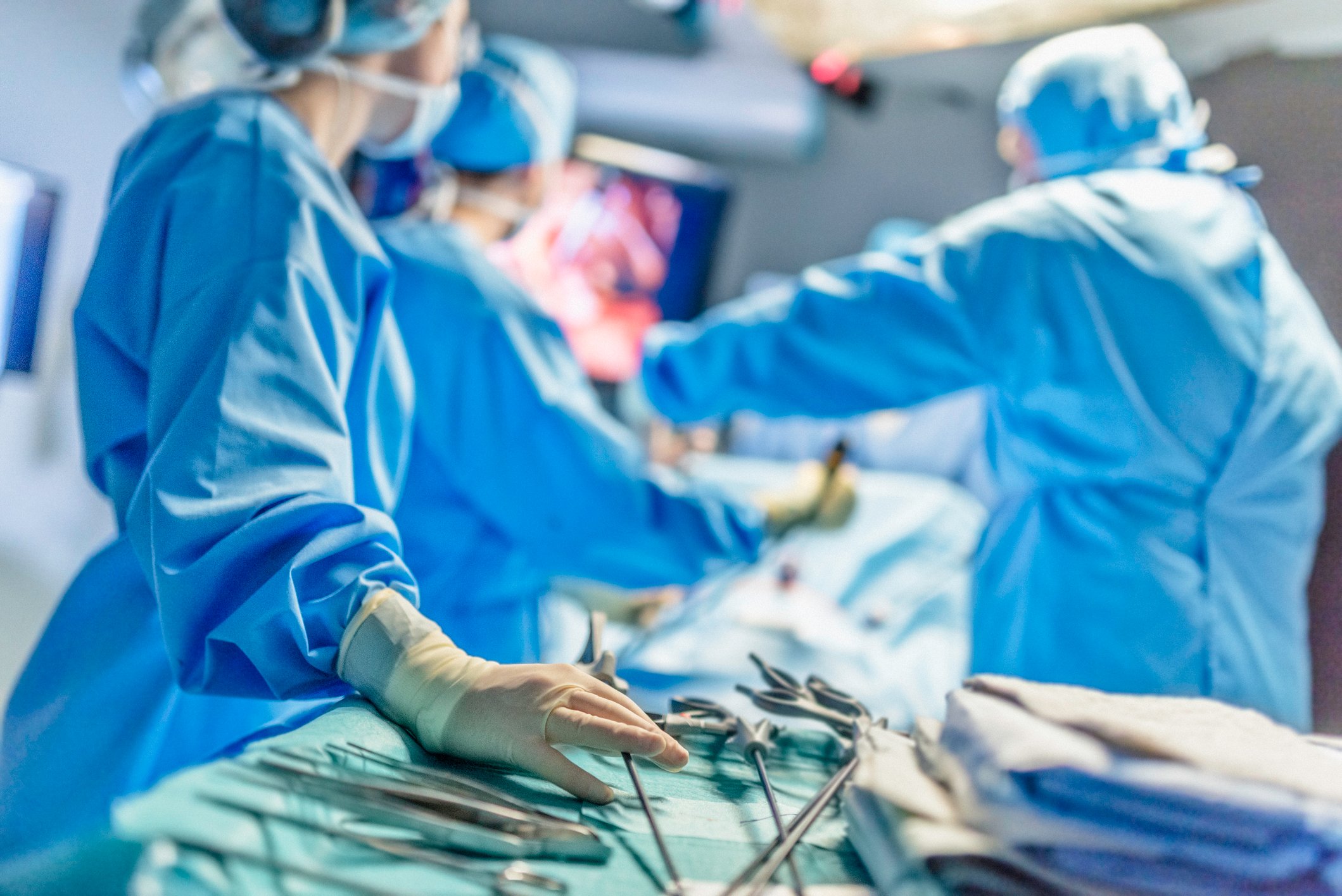 A surgery team working in the operating room.
