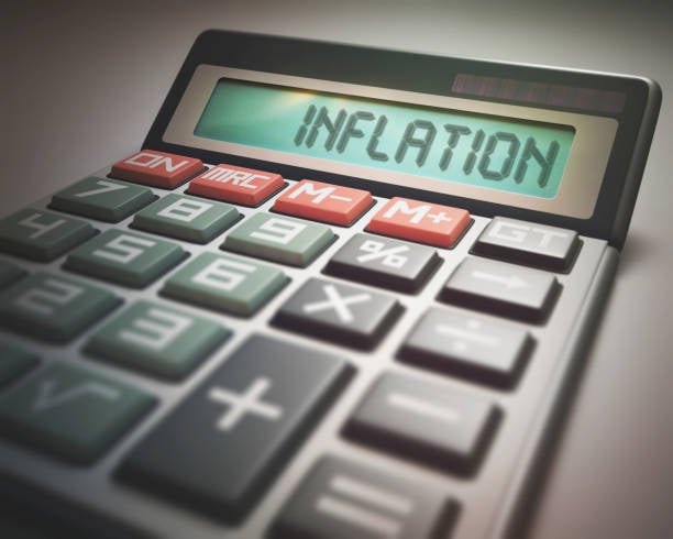 Picture of calculator reading "inflation"