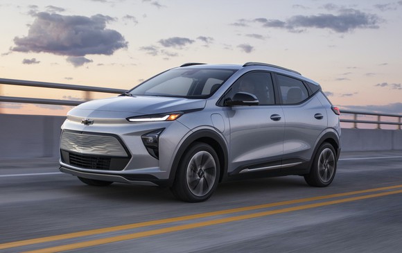 A 2022 Chevrolet Bolt EUV, a small electric crossover SUV.