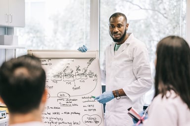 scientist presents to labmates