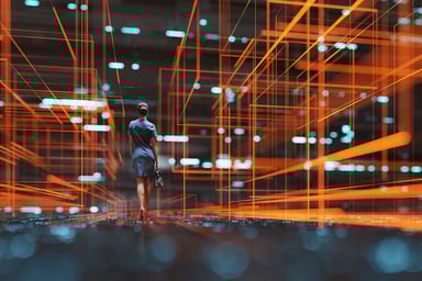 Woman Walking Through Virtual Reality Rendering