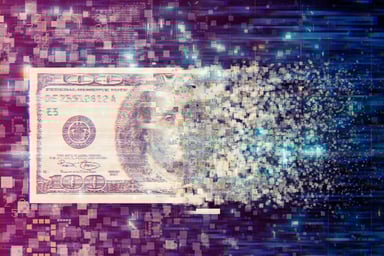 A dollar breaking up into blocks.