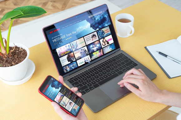 Streaming-video service on laptop and smartphone.