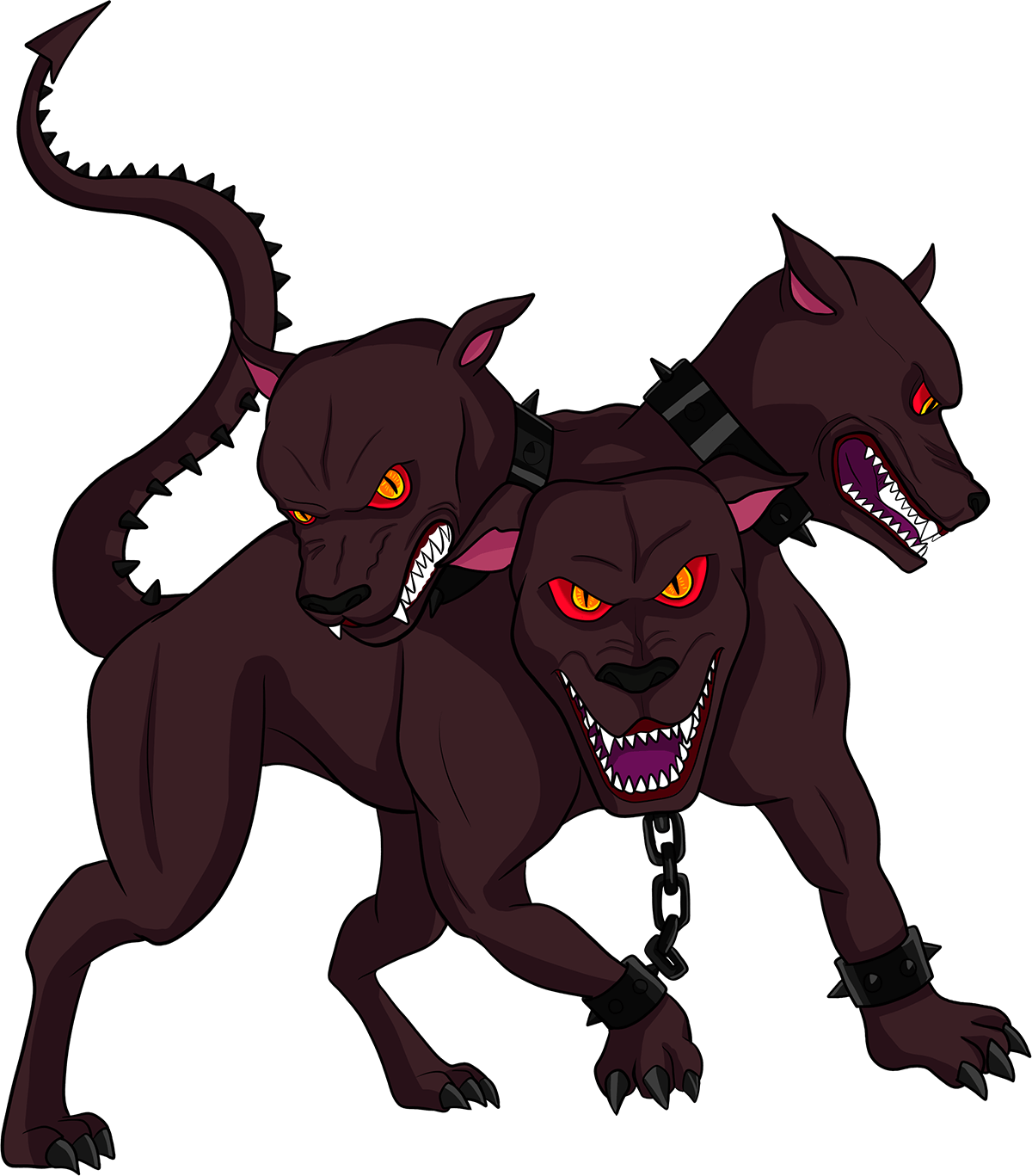 An animated cell of Cerberus, a 3-headed attack dog