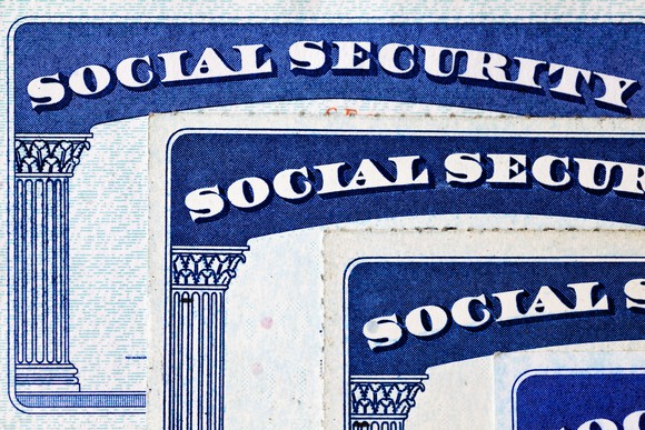 Stacked Social Security cards.