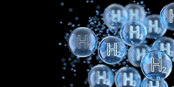 The chemical symbol for hydrogen in bubbles.