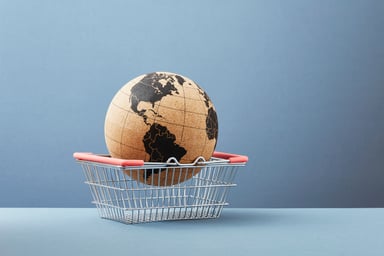 A globe in a shopping basket.