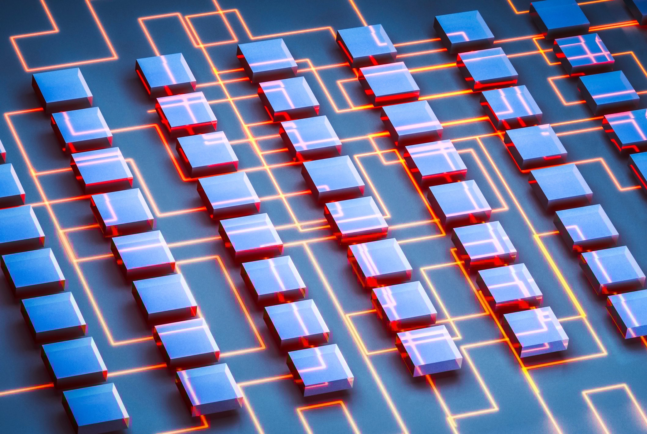 Digitized lines going through squares lined up.