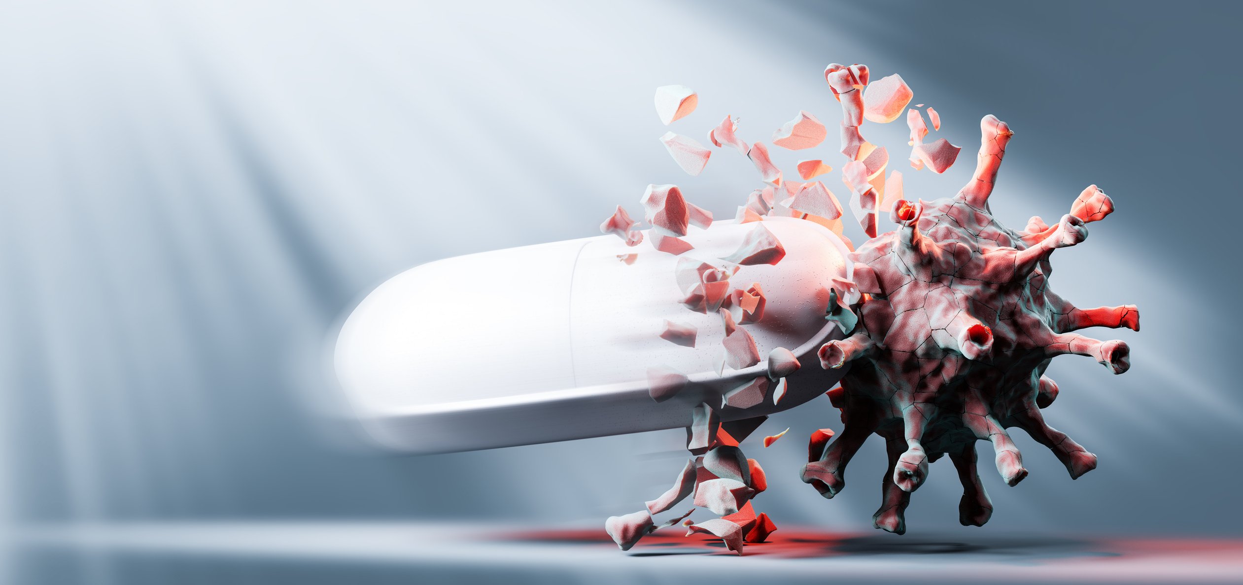 A pill smashing the novel coronavirus. 