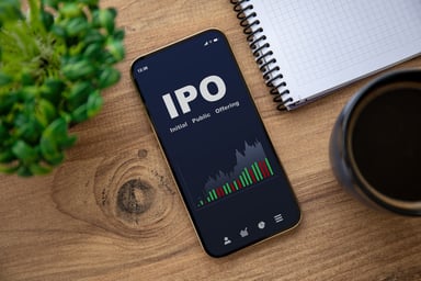 A mobile phone with the word IPO on it.