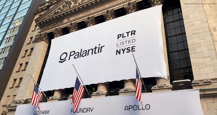 Palantir's banner at the New York Stock Exchange.