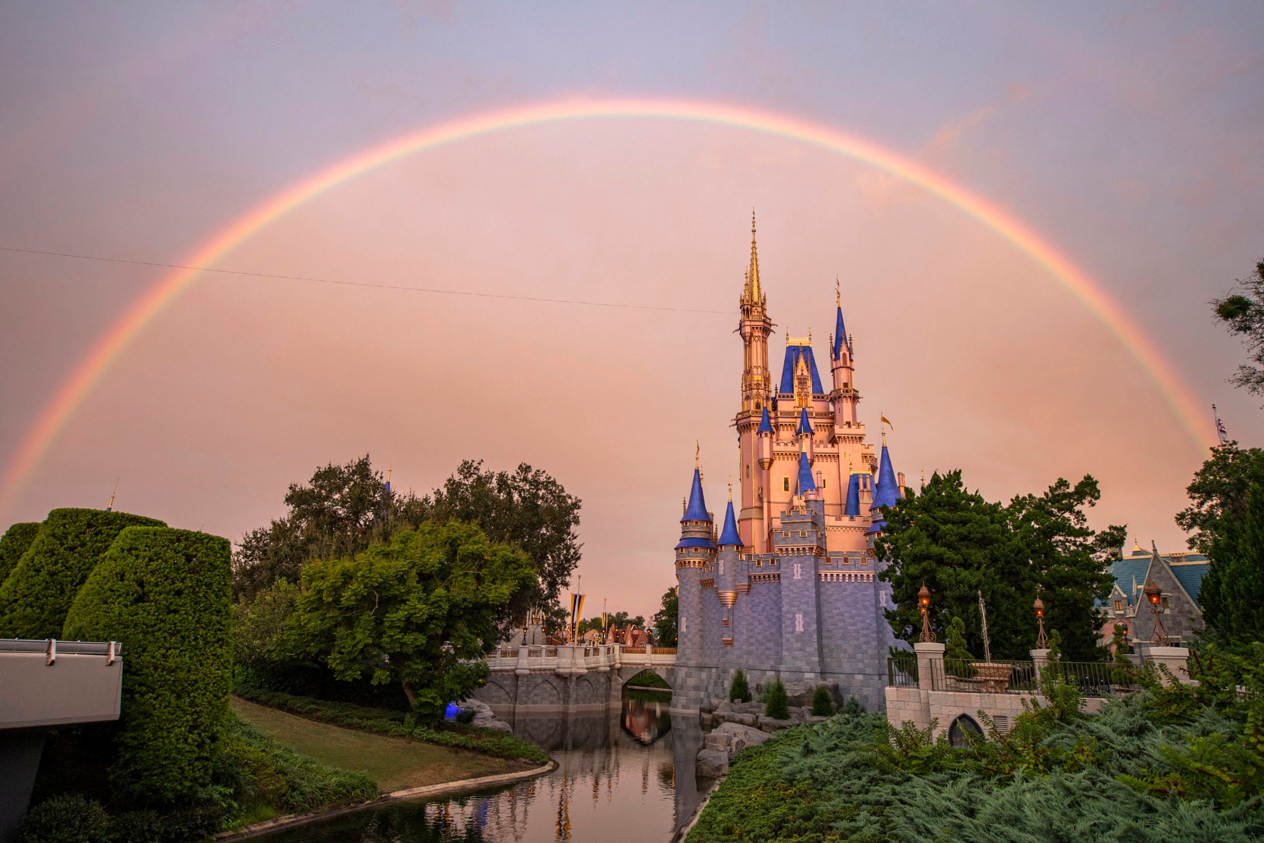 Rainbow over Disney's Cinderella castle. 