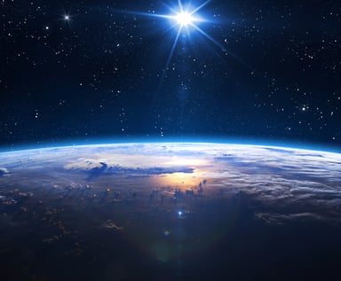 Earth and sun as seen from space