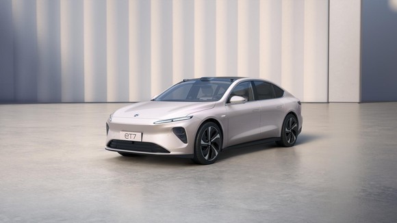 silver Nio ET7 luxury electric sedan. 