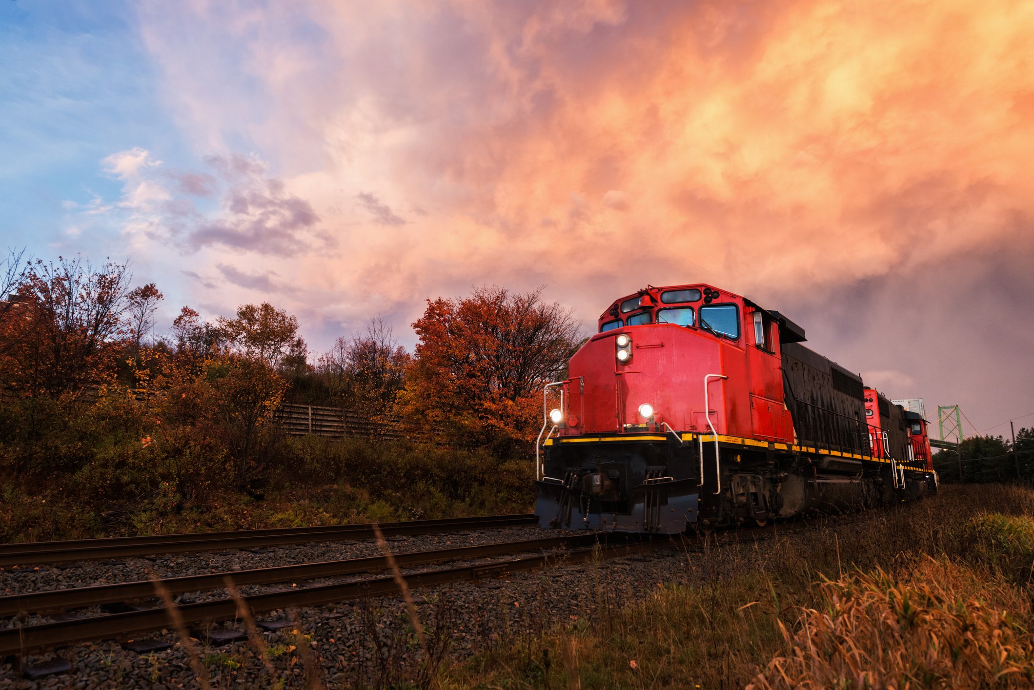 train against a sunset background