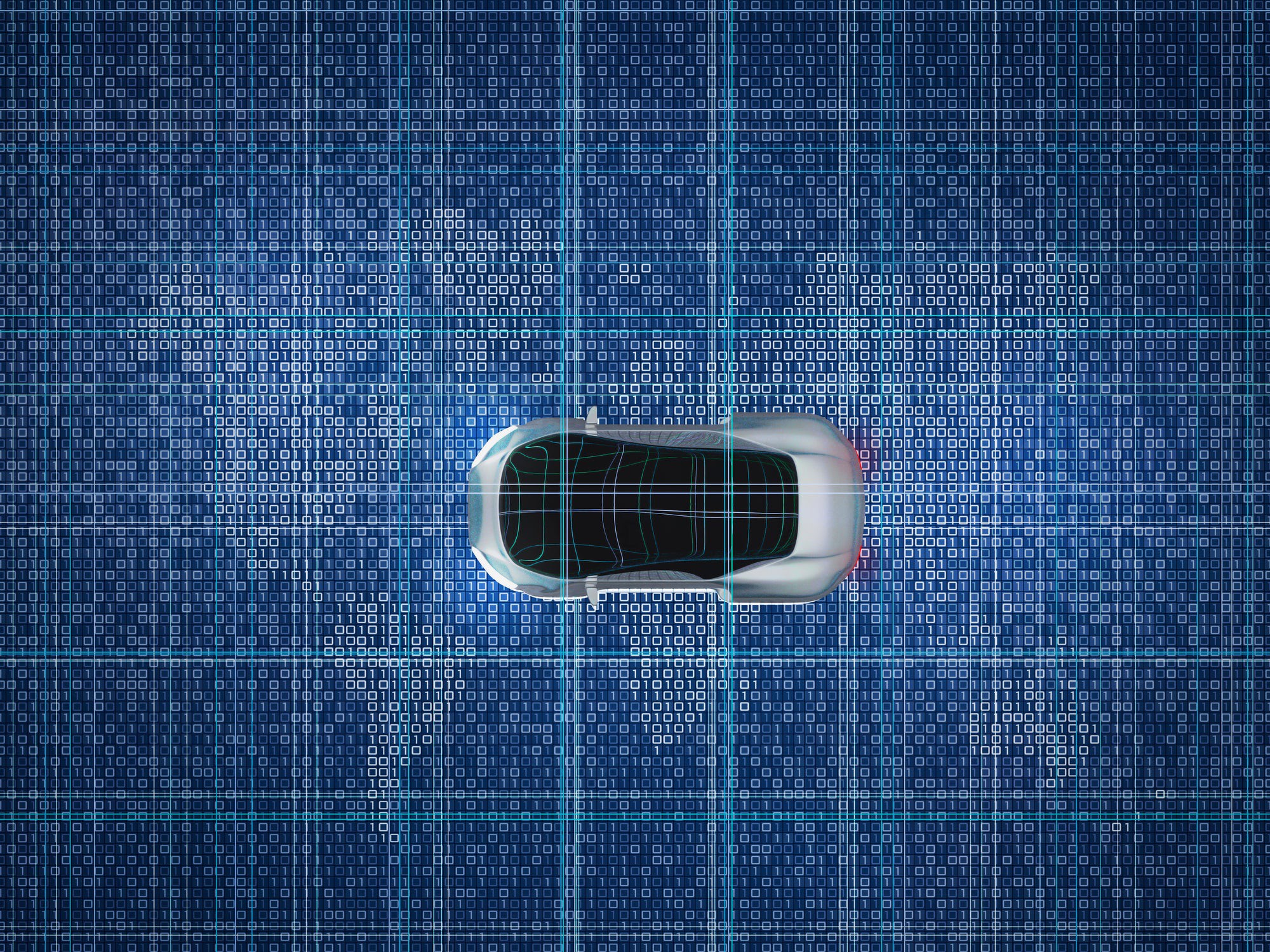 A car overlaid on a digital map of the world. 