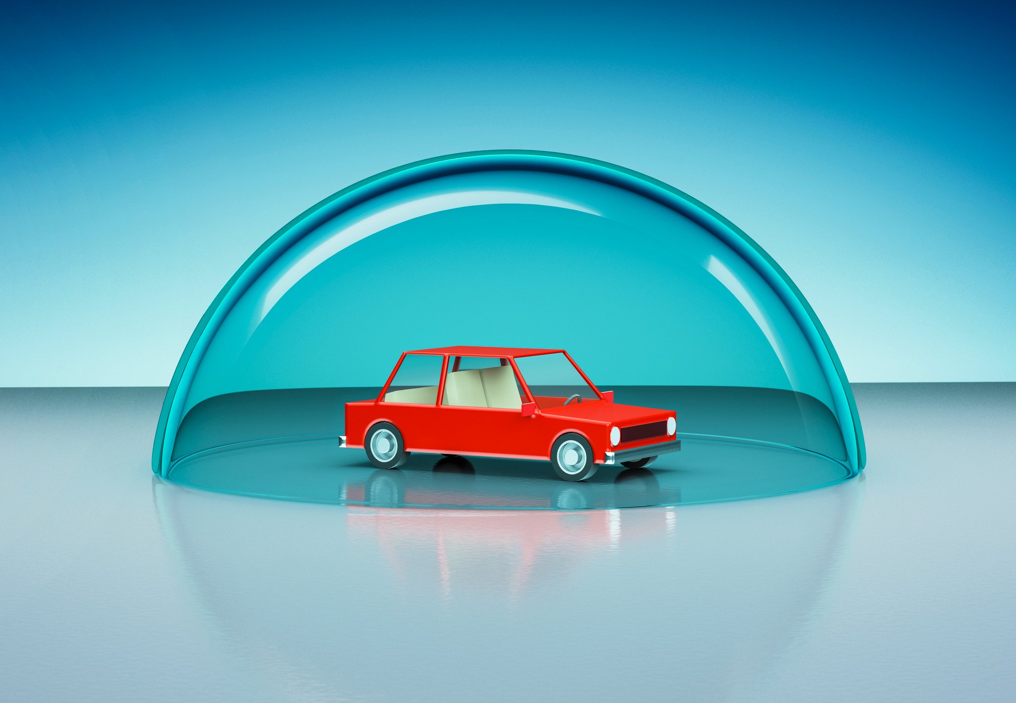 A cartoon image of a car with a protective bubble over it.