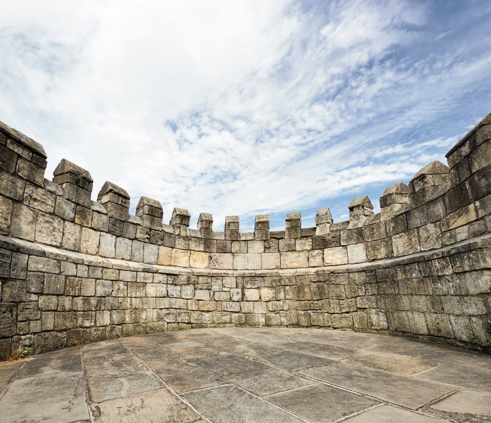View of a castle wall from the inside.