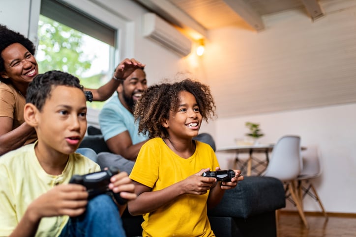 Family playing a video game