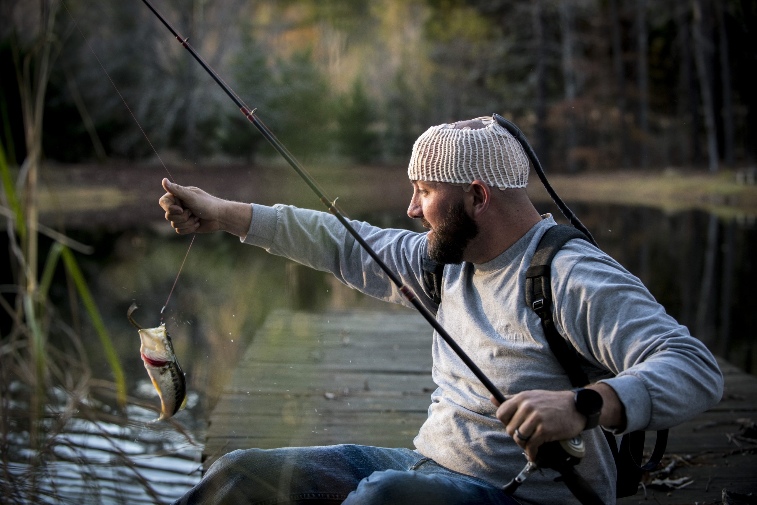 Brain cancer patient wearing a novocure device on his head.