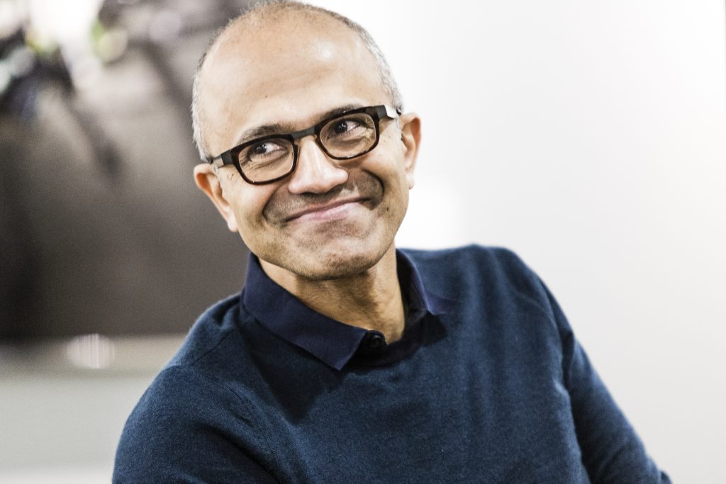 Smiling Satya Nadella.