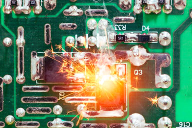 Short circuit on a semiconductor chip.