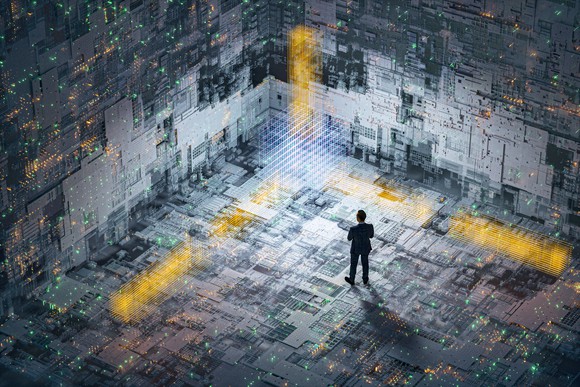 A person inside of a computer world.