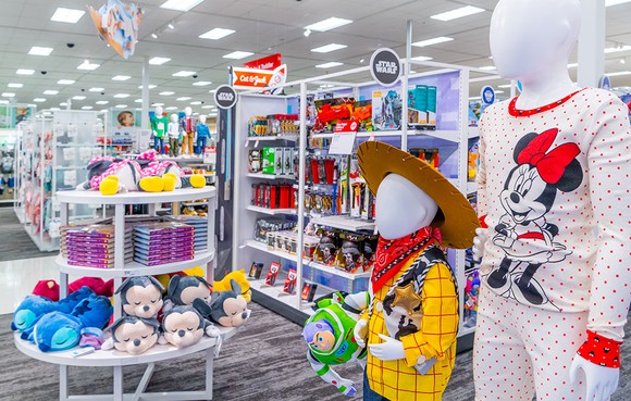 Various pieces of Disney apparel is put on display in a Target store