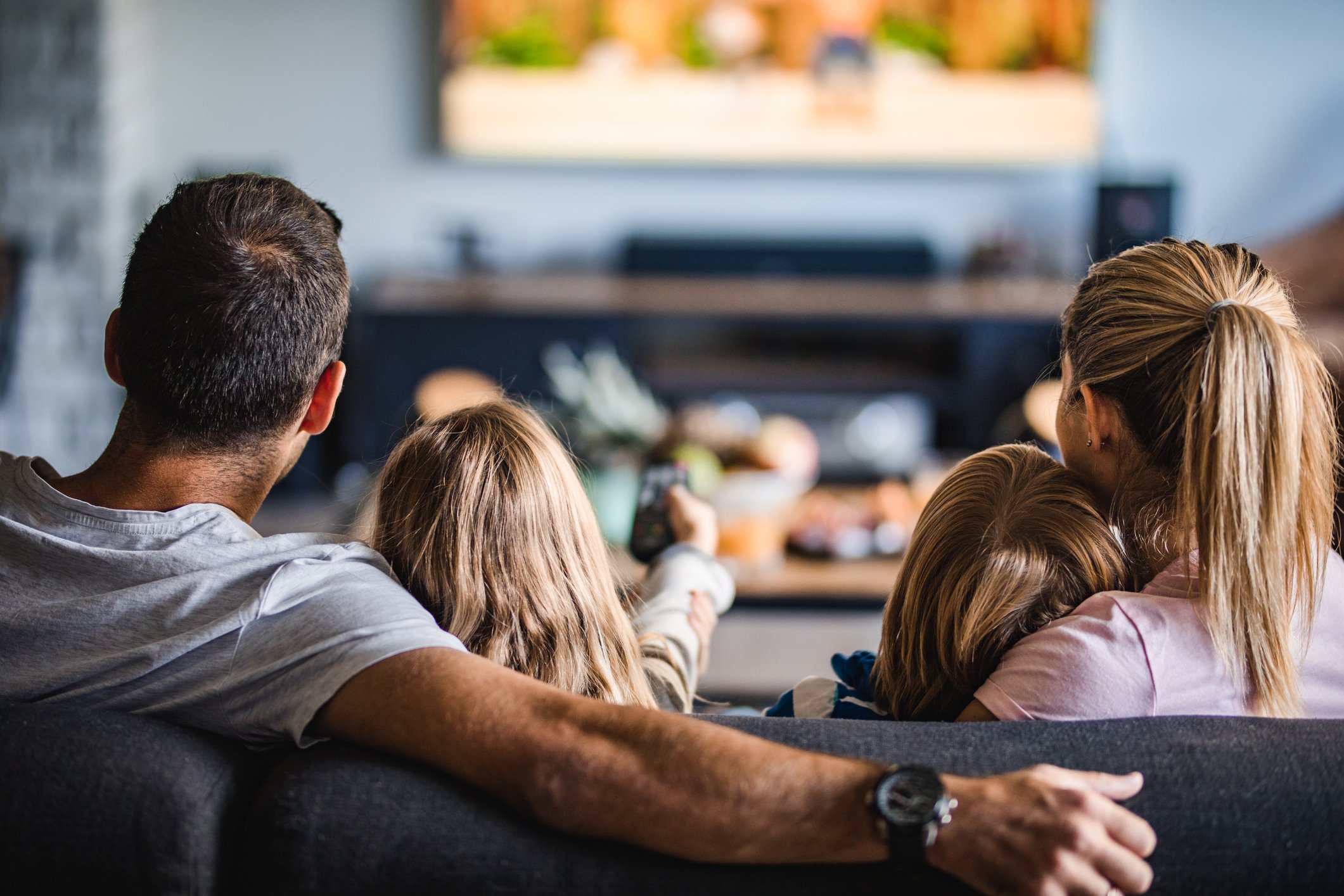 A family watching television.