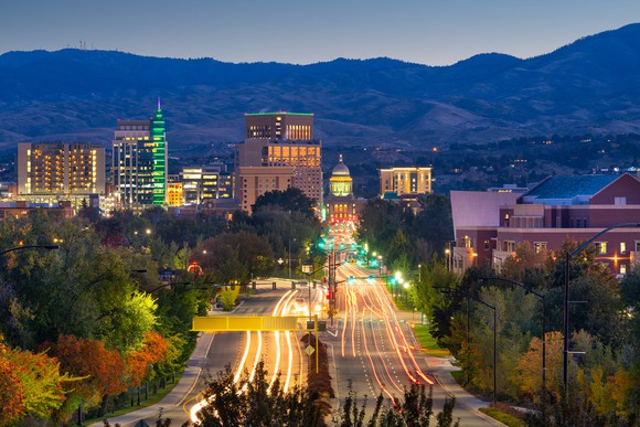 View of Boise, Idaho, with capitol and mountains.
