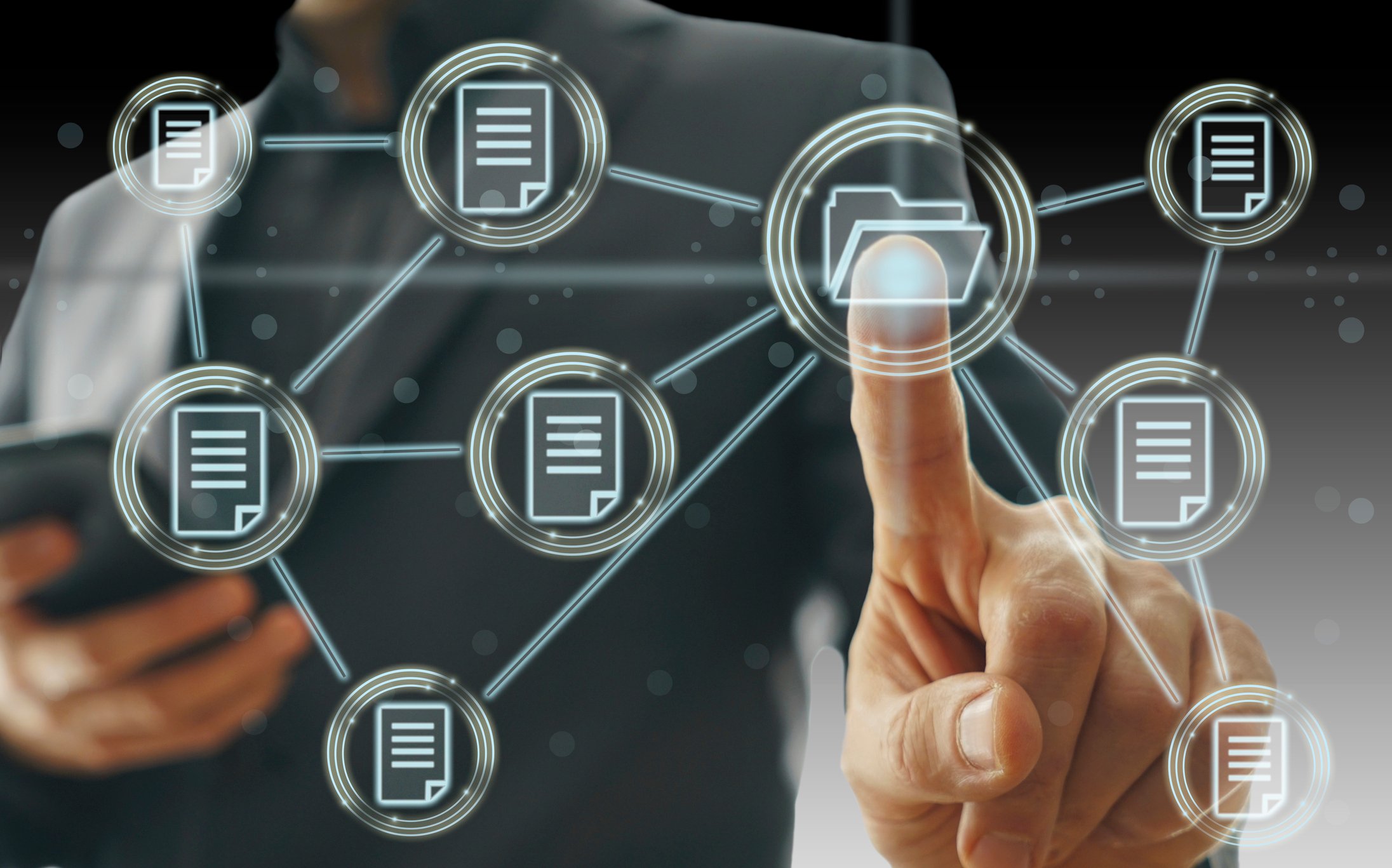Graphic depicting a file sharing concept.