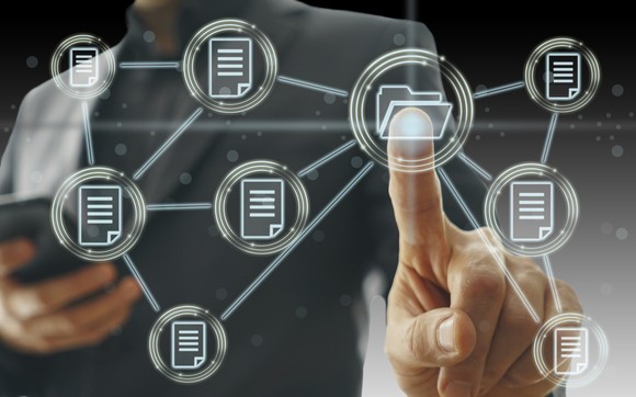 Graphic depicting a file sharing concept.