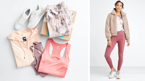 Two images: One of a bundle of clothing and another of a person wearing similar clothes.