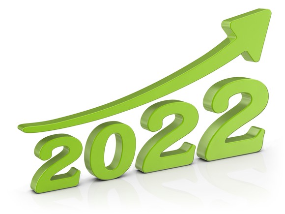 Green arrow rising over the numbers 2022