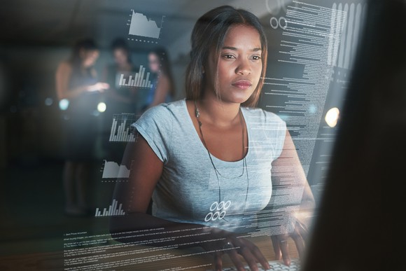 IT analyst reviewing performance data.