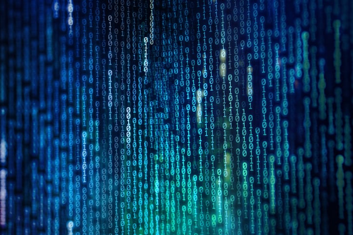 Matrix of data on a screen shown in a vertical fashion.