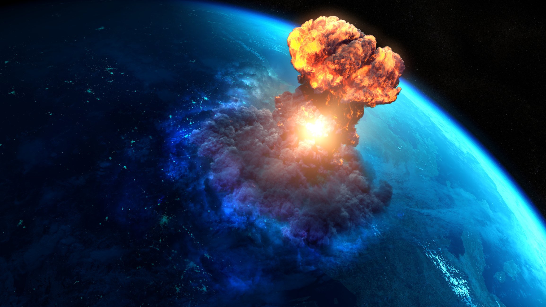 Big explosion on a blue planet.