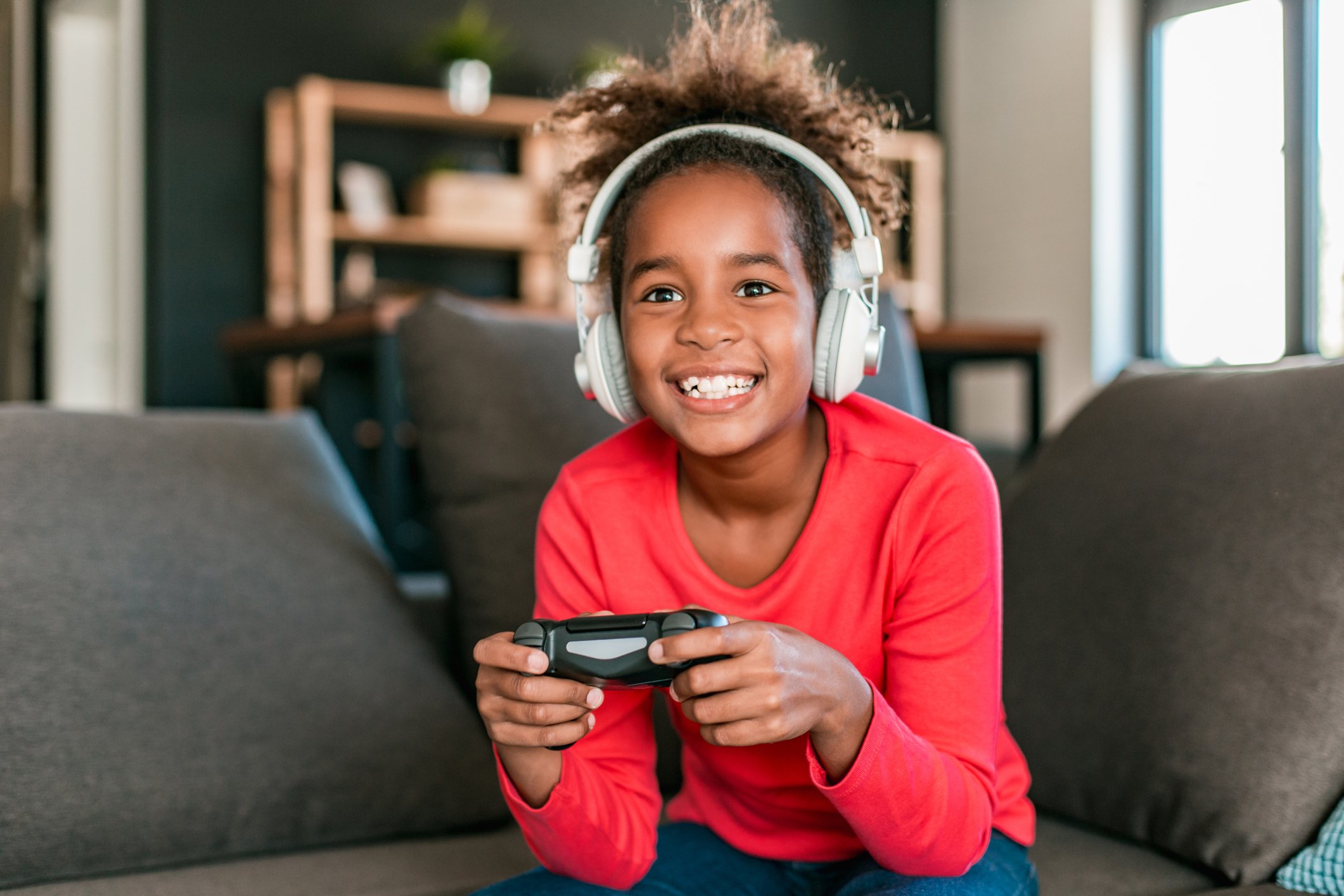 A child plays a video game.