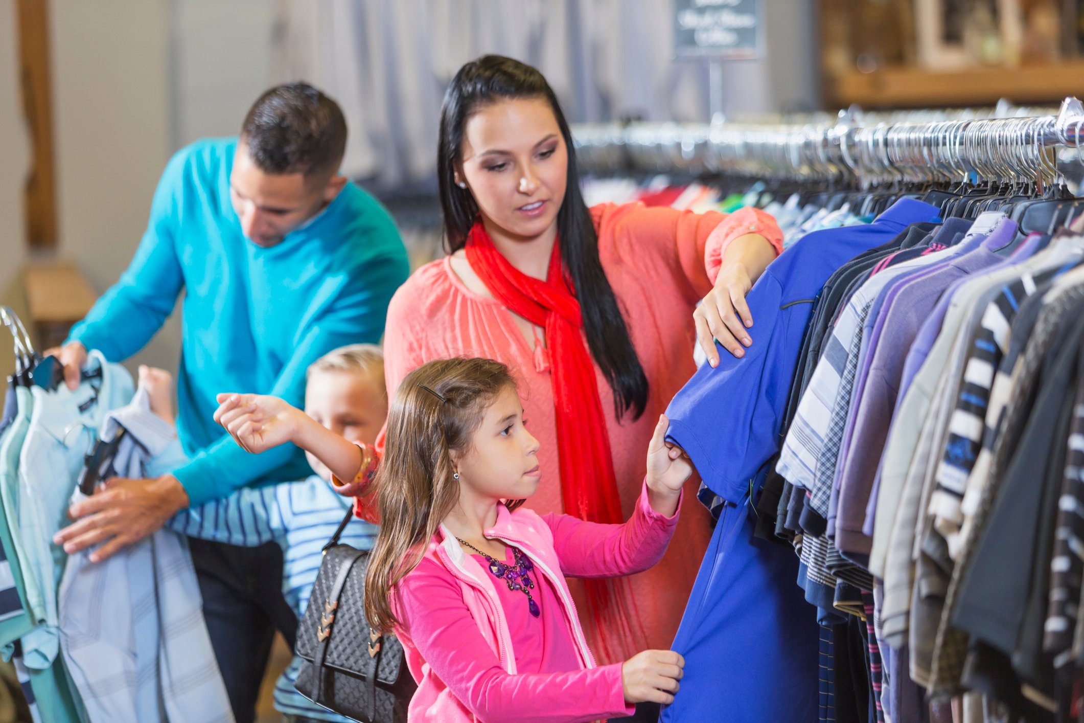 A family shopping at a store.