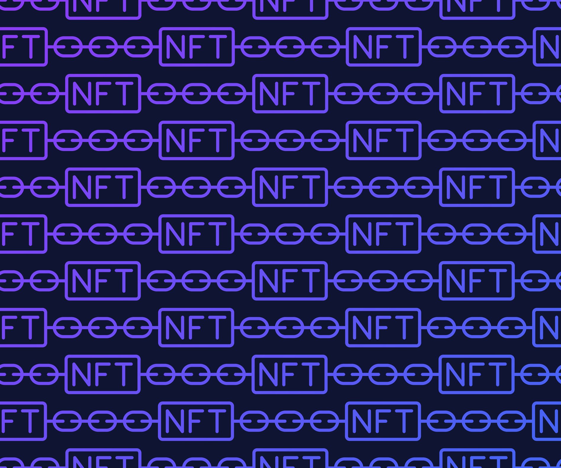 Picture of digital chain that says NFT in middle of chains.