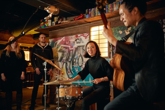 Musicians performing at a jazz club.