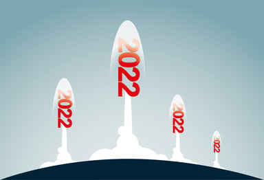 Four rockets launching each labeled 2022.