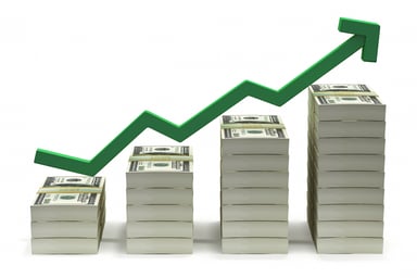 Growing stacks of U.S. currency notes