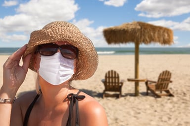 Woman on beach with mask