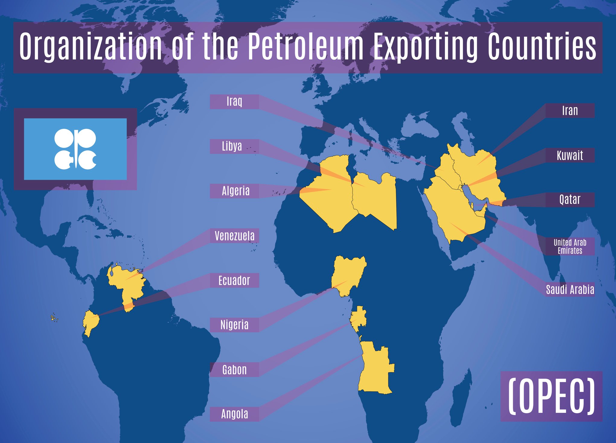 Map of the OPEC nations.