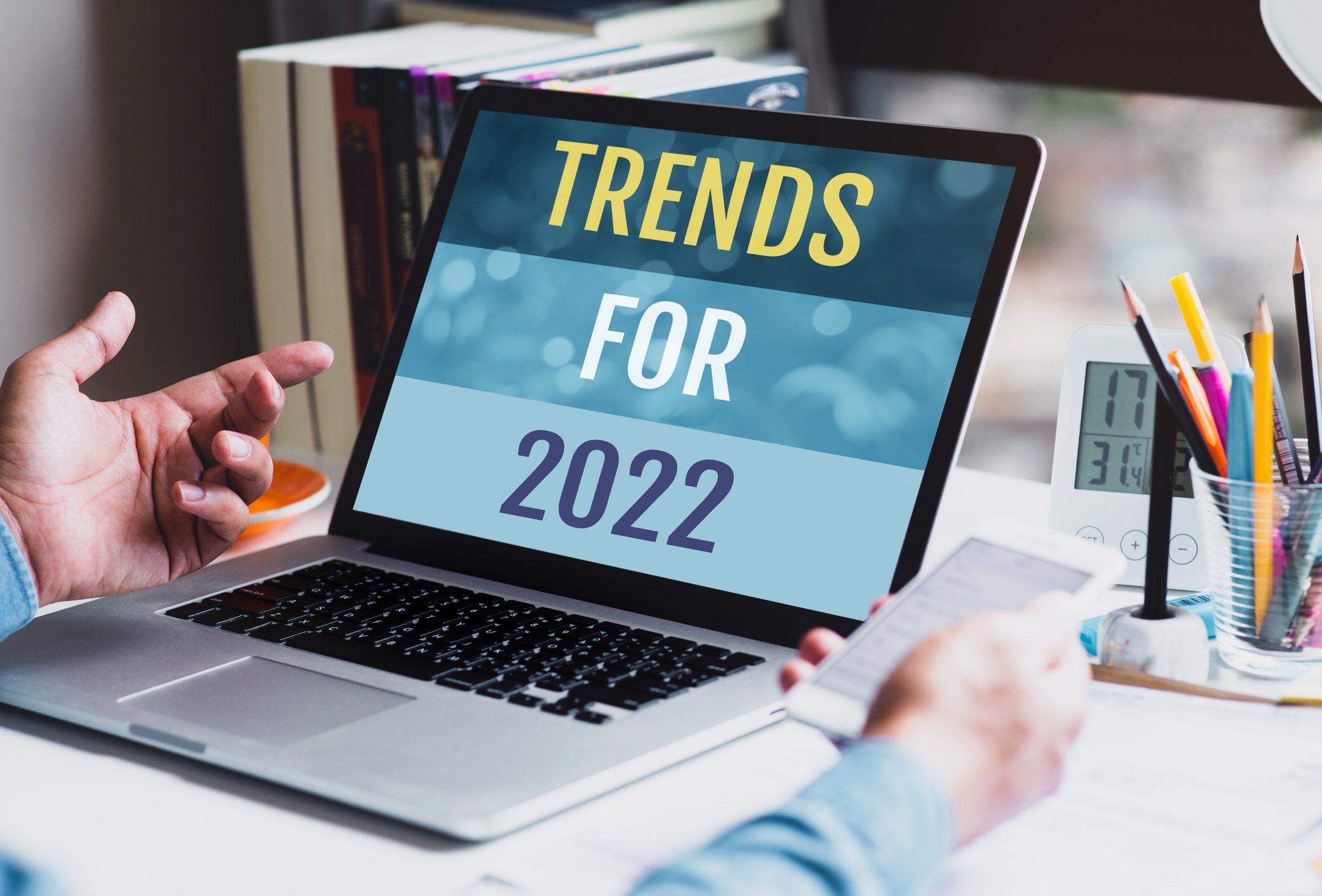 Laptop screen that says Trends For 2022.